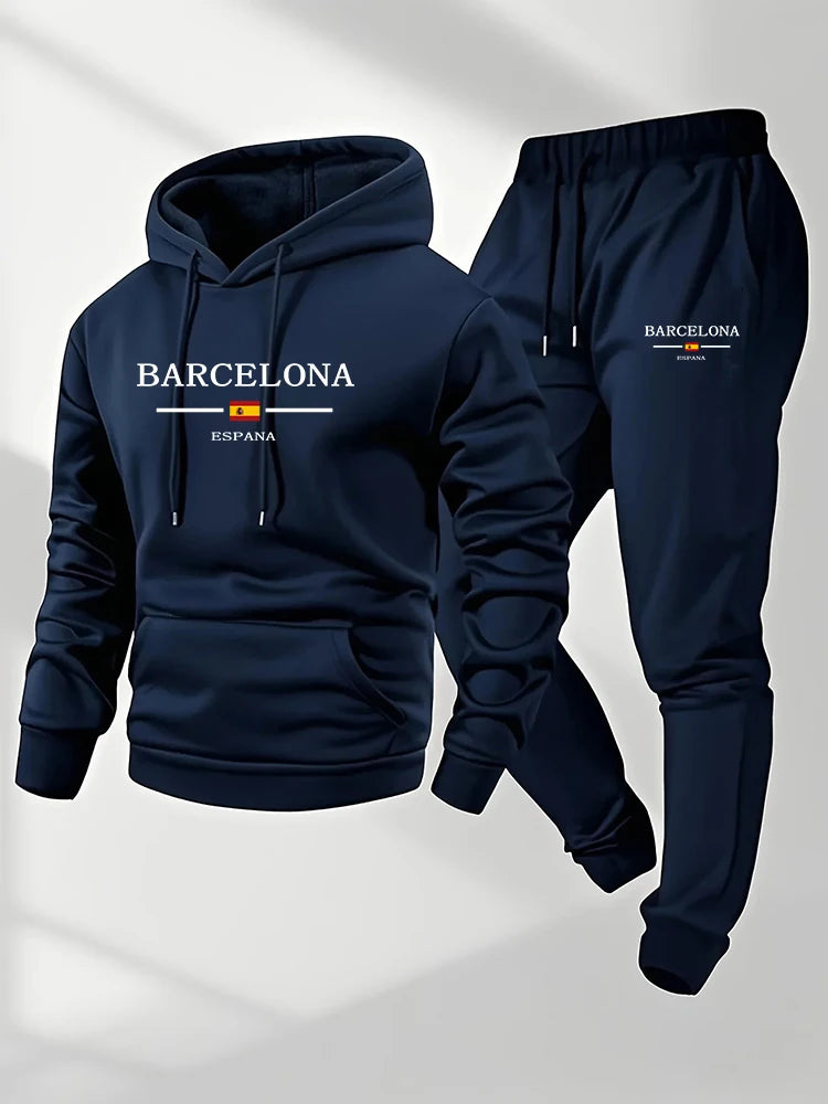 Men's Tracksuit Printing Casual Hoodies Sweatshirts Outfits Outdoors Gym Sports Jogging Clothing Autumn Winter Fitness 2 Pcs Set