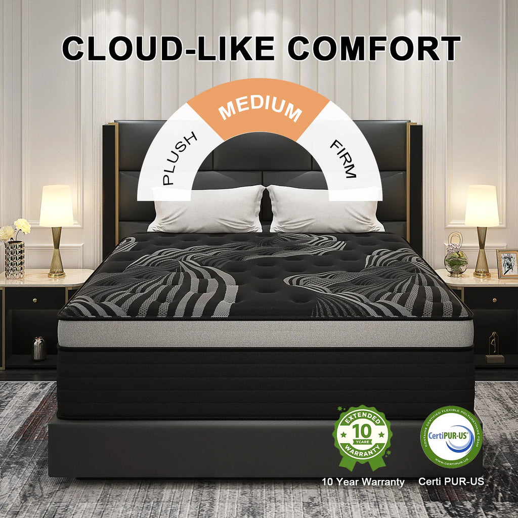 12"14" Gel Memory Foam Hybrid Pocket Spring Mattress Twin Full Queen King Bed Mattress In A Box, Medium Firm Motion Isolation