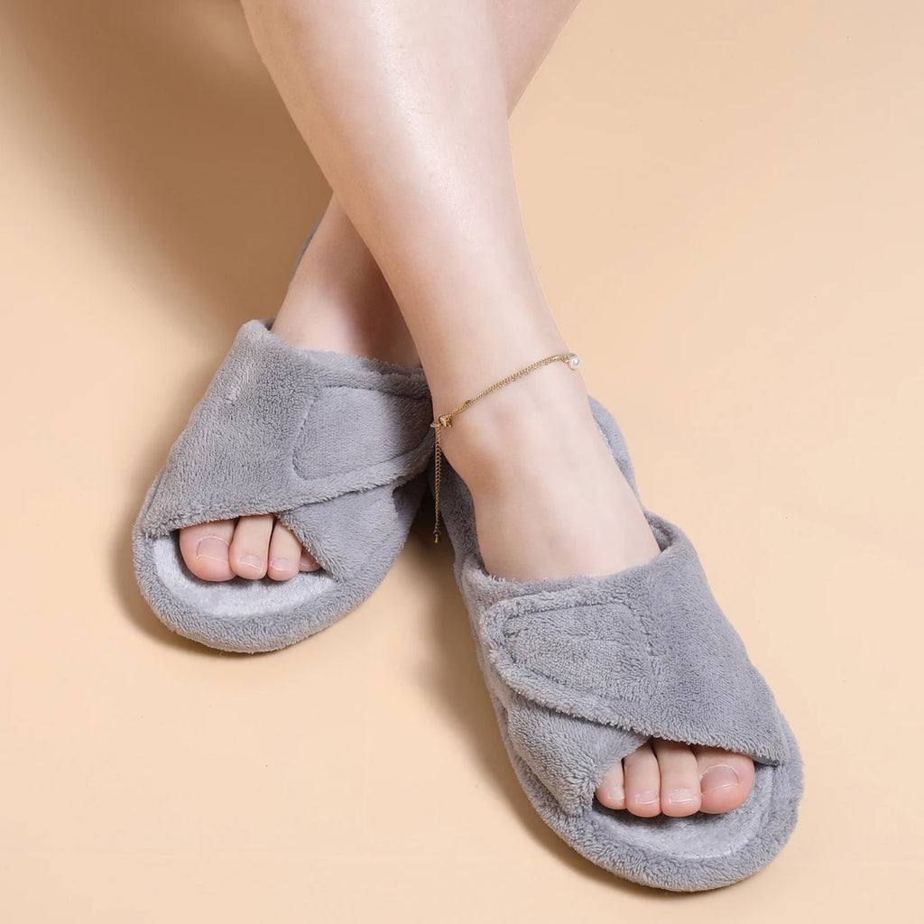 Litfun Four Seasons Cotton Slippers For Women Casual Flat Slippers With Adjustable Straps Female Breathable Soft Cozy Home Shoes