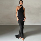 Dulzura One Shoulder Backless Ruched Slim Ribbon Long Dress Women Solid Sexy Elegant Dress Evening Party Club Prom Summer Outfit