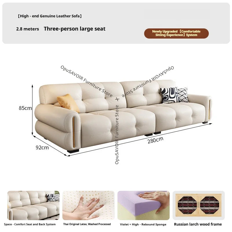 Italian Minimalist Sofa Modern Luxury Living Room Couch Straight Sofa Set Persons Genuine Leather Upholstered Furniture JT40
