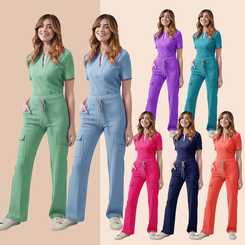 Medical Scrubs Uniform Women Nurse Scrub Set Pocket Top+Pants 2 Piece Suit Nursing Operating Room Clothes Beauty Salon Work Wear Secondary image