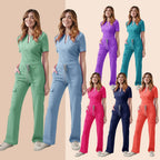 Medical Scrubs Uniform Women Nurse Scrub Set Pocket Top+Pants 2 Piece Suit Nursing Operating Room Clothes Beauty Salon Work Wear