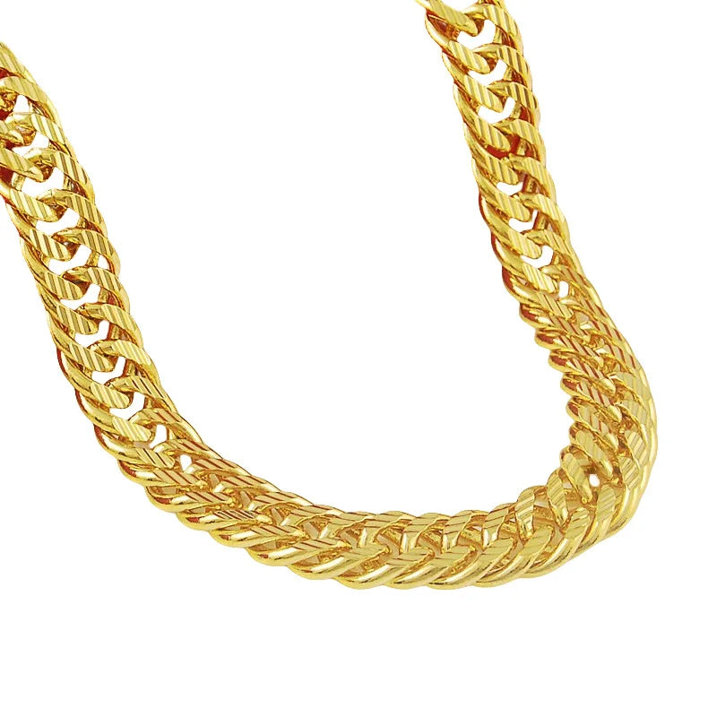 Men's Dominant 24K 999 Real Gold Cuban Necklace, 10MM Width 60cm Length Chunky Chain, Bold Presence