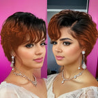 13x4 Lace Front Wig Human Hair Transparent Frontal Wig Pixie Cut Wigs Natural Wave Short Layered with Bangs Wig for Women