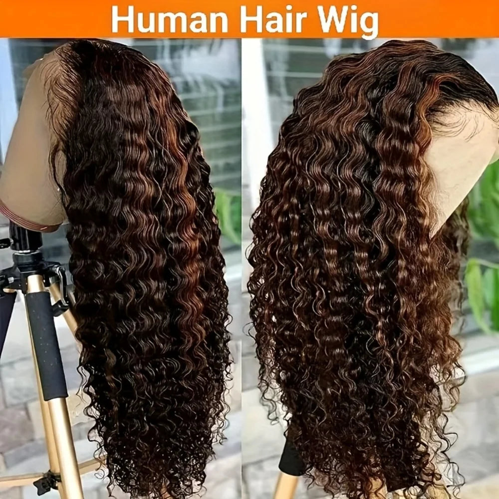 250% Density 427 Highlight Deep Wave Lace Front Wig Human Hair 13x6 13x4 HD Lace Frontal Wig Colored Ombre 100% Brazilian Wigs