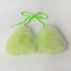 Summer Women Fake Fox Fur Sexy Halter Solid Color Bikini Set Swimsuits Triangle Sexy Bikini Set Faux Fur Swimsuit Plush Swimwear