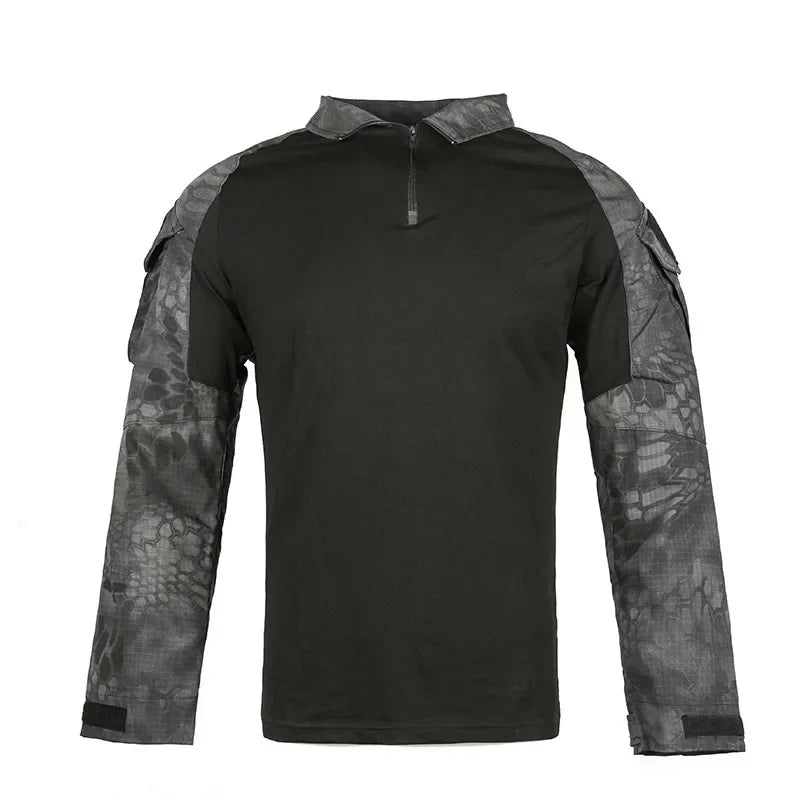 Outdoor Tactical Hiking T-Shirts Men Combat Military Army CP Camouflage Long Sleeve Hunting Climbing Shirt Cotton Sport Clothes