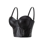 Stylish Wowen PU Leather Corset Imitation Leather Festival Clothing Bustier Lady Cropped Top Girls Punk Rock Club Party Camis