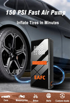 EAFC 1200A Smart Car Jump Starter with 150PSI Air Pump -8000mAh Power Bank  LED Light Smart Inflate for Cars Motorcycles Trucks