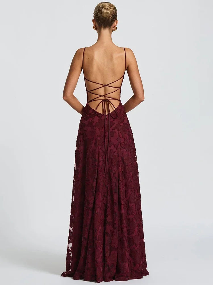 Chaxiaoa Spaghetti Strap Backless Sexy Maxi Dress Women Gown Fashion Off-shoulder Sleeveless Lace-up Evening Club Party Dress Secondary image