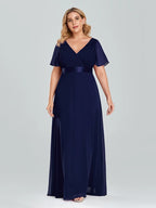Prom Dresses Plus Size Evening Dresses Long  Elegant A Line V Neck Ruffles Chiffon Formal Wedding Party Dress Robe De Soiree