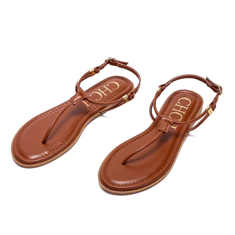 2026 Sandals Summer Women's Shoes Thin Bottom Flat Spaghetti Straps Casual Sandals Luxury Brand New Main image