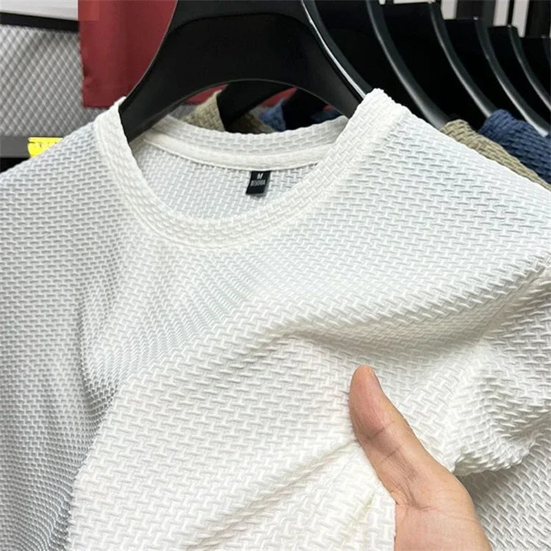 Summer Men's Round Neck Short Sleeved T-shirt M-5XL Oversize Wrinkle Resistant Breathable Top Texture Fabric Versatile Tees