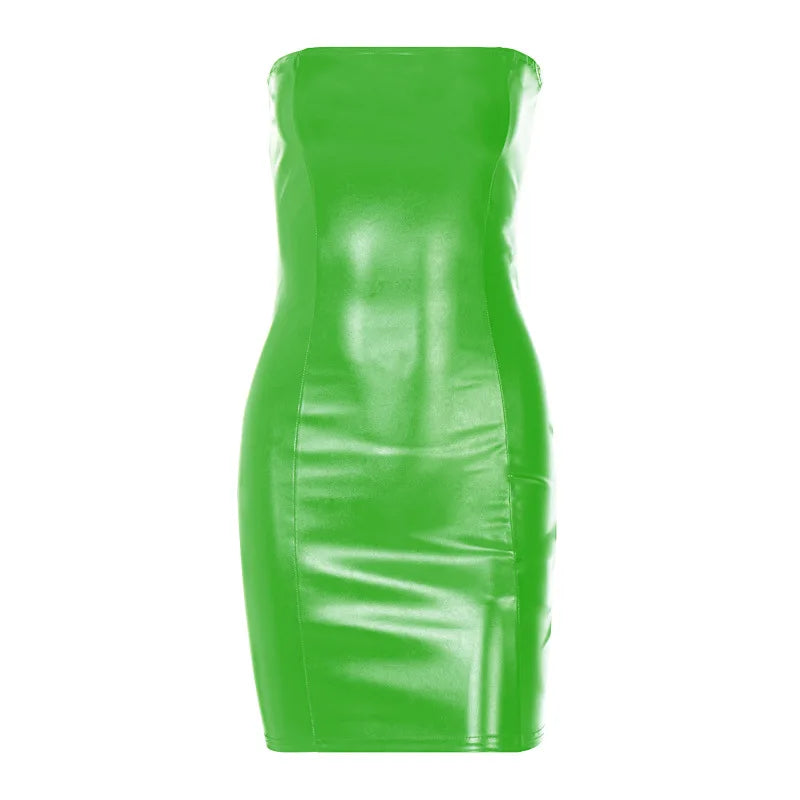 New 2026 Women Spring Summer Sexy Party Strapless Pu Leather Mini Dress For Women Sexy Streetwear Party Club Y2K Clothing