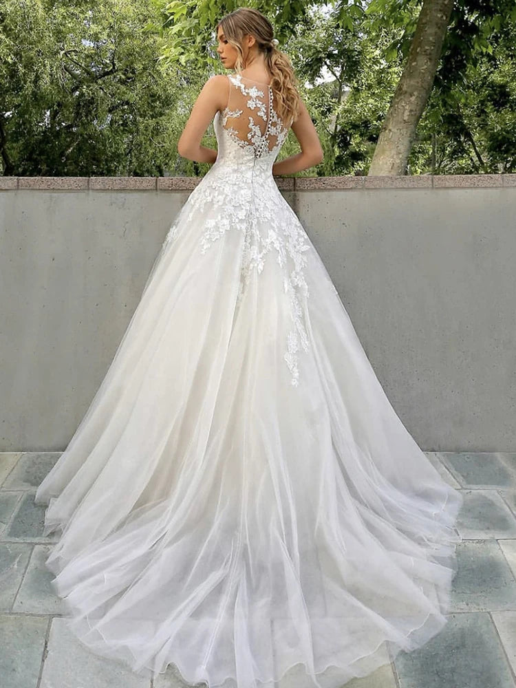 Customized Elegant Women Wedding Dresses Appliques Scoop Neck Tulle Bridal Gowns Formal Vestido De Noiva robe de mariée Secondary image
