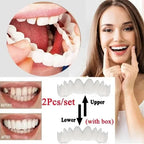 2 Sets Invisible Fake Teeth Kit, 2 Upper 2 Lower Veneers with Brush and Storage Box for Men Women