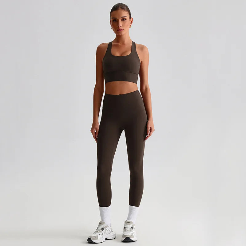 Women's Gym Workout Yoga Outfit Sets Naked feel fabric Beautiful Back Bra outdoor Running Fitness Butt-lifting Yoga Pants Suit