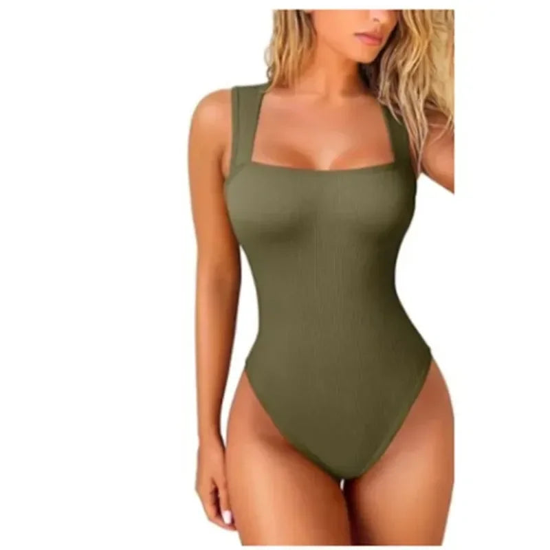 One Pieces Women's Seamless Bodysuits Summer Sexy Lady Strapless Backless Solid Color U Collar Slim Skinny Playsuits