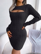 VigoCasey 2026 Blue Casual Short Knit Dress Autumn Winter Women Long Sleeve Dress Sexy Lady Solid Hollow Bodycon Knitted Dresses