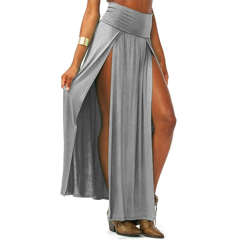 2025 New Arrival High Waisted Sexy Womens Double Slits Summer Solid Long Maxi Skirt Wholesale 51 Valentine's Day Gifts