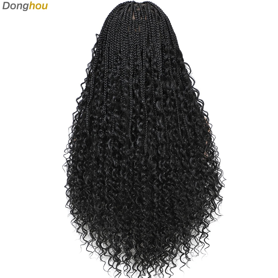 Donghou 24Inch Lace Front Boho Braided Wigs for Women Knotless Braid Wig Natural Hairline Box Braid wigs Premium Lightweight Wig