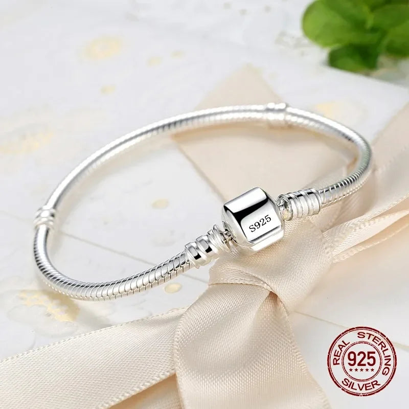 Handmade Original Fine Jewelry 925 Silver Charm Bracelet Soft Smooth Snake Bone Bracelets for Women Secondary image