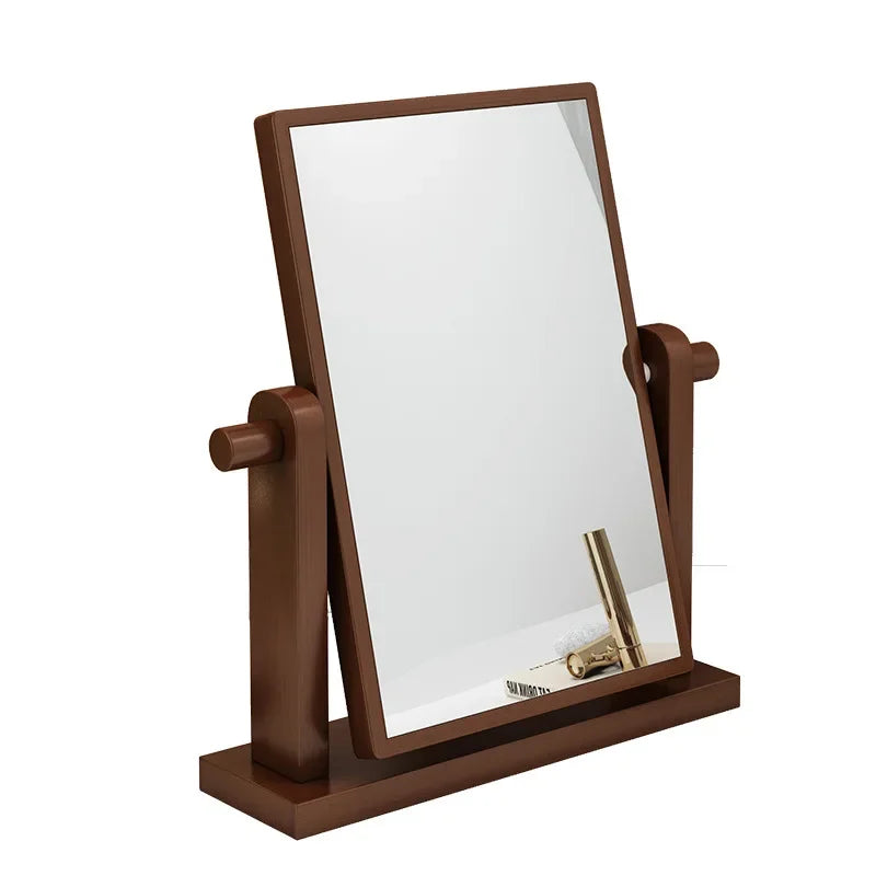 Dresser Vanity Makeup Mirror with Wood Stand, 360 Degree Rotating Compact Cosmetic Mirror, Portable Counter-top Mirror Bath Gift