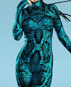 Women's Stylish Green Snake Print BodySuit New Halloween Adult Cosplay Jumpsuit Colorful 3D Printing Carnival Party Rave Outfits