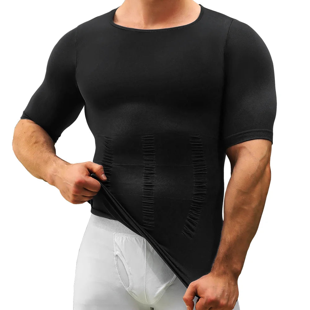 Mens Slimming Body Shaper Short Sleeves Shirts Abs Abdomen Slim Gym Workout Tummy Control Compression Tops Fitness Shapewear Secondary image