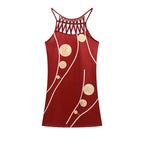 2024 Summer National Wind Positioning Printing Mesh Belt Sleeveless Casual Dress