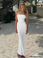 Hugcitar Elegant Women Solid Strapless Backless Bandage Sexy Bodycon Maxi Dress Summer Women Y2K Clothes Beach Vacation Party