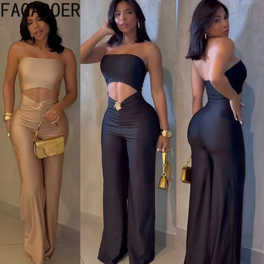 FAGADOER Sexy Hollow Out Bodycon Jumpsuit for Women Solid Color Sleeveless Backless Rompers Female Streetwear Overalls 2026 New Main image