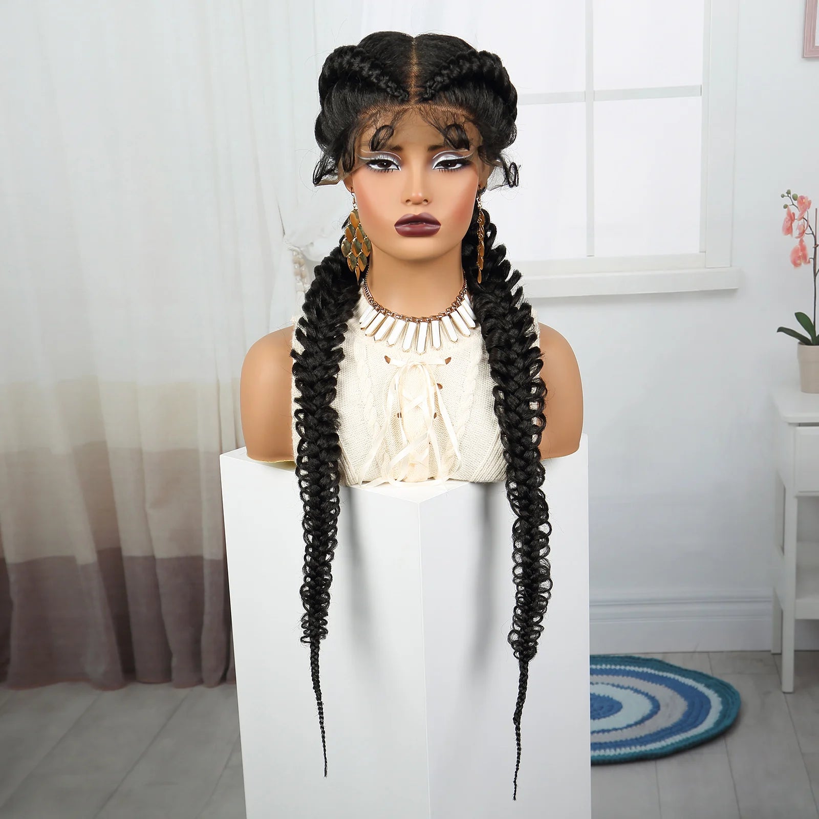 Twist Braided Wigs Synthetic Lace Front Handmade Knotelss Braided Lace Wigs Natural Braidis Wigs with Baby Hair for Black Women