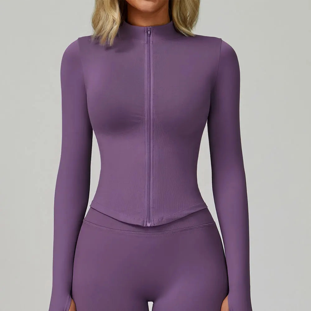 New Women Seamless Zipper Jacket Yoga Long Sleeved Gym Top Yoga Push Up Jacket Fitness Running Workout Sport Coat Women's Shirts