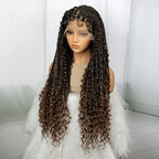 32inch Synthetic Boho Knotless Braided Wigs for Black Women Bohemian Box Braids Wigs Lace Front Braided Lace Wigs with Baby Hair