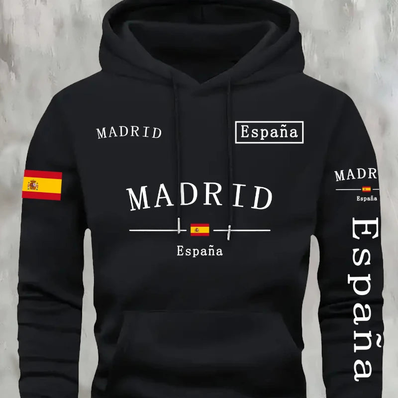 Spanish flag madrid printed Autumn and Winter Warm Cotton Men's Fleece Oversized Hoodie Outdoor Commuter Men's High Elastic top Main image