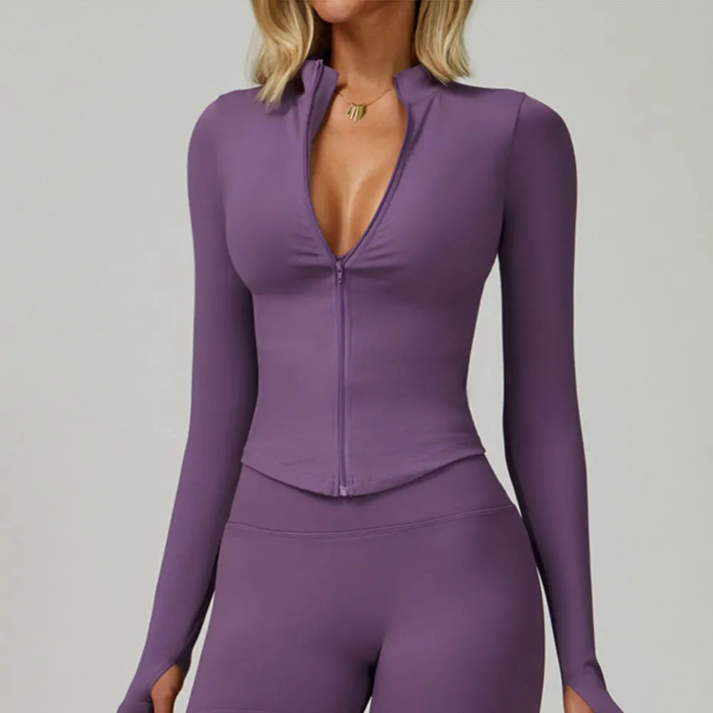 New Women Seamless Zipper Jacket Yoga Long Sleeved Gym Top Yoga Push Up Jacket Fitness Running Workout Sport Coat Women's Shirts Secondary image