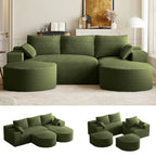 108in U-Shape Modular Sectional Sofa Deep Seat Corduroy Oversize Ottoman Cloud Couch Small Apartment Green Custom
