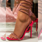 Liyke Sexy Gold Crystal Ankle Cross Strap Sandals Women Summer Party Wedding Banquet Shoes Fashion Open Toe Club Stripper Heels