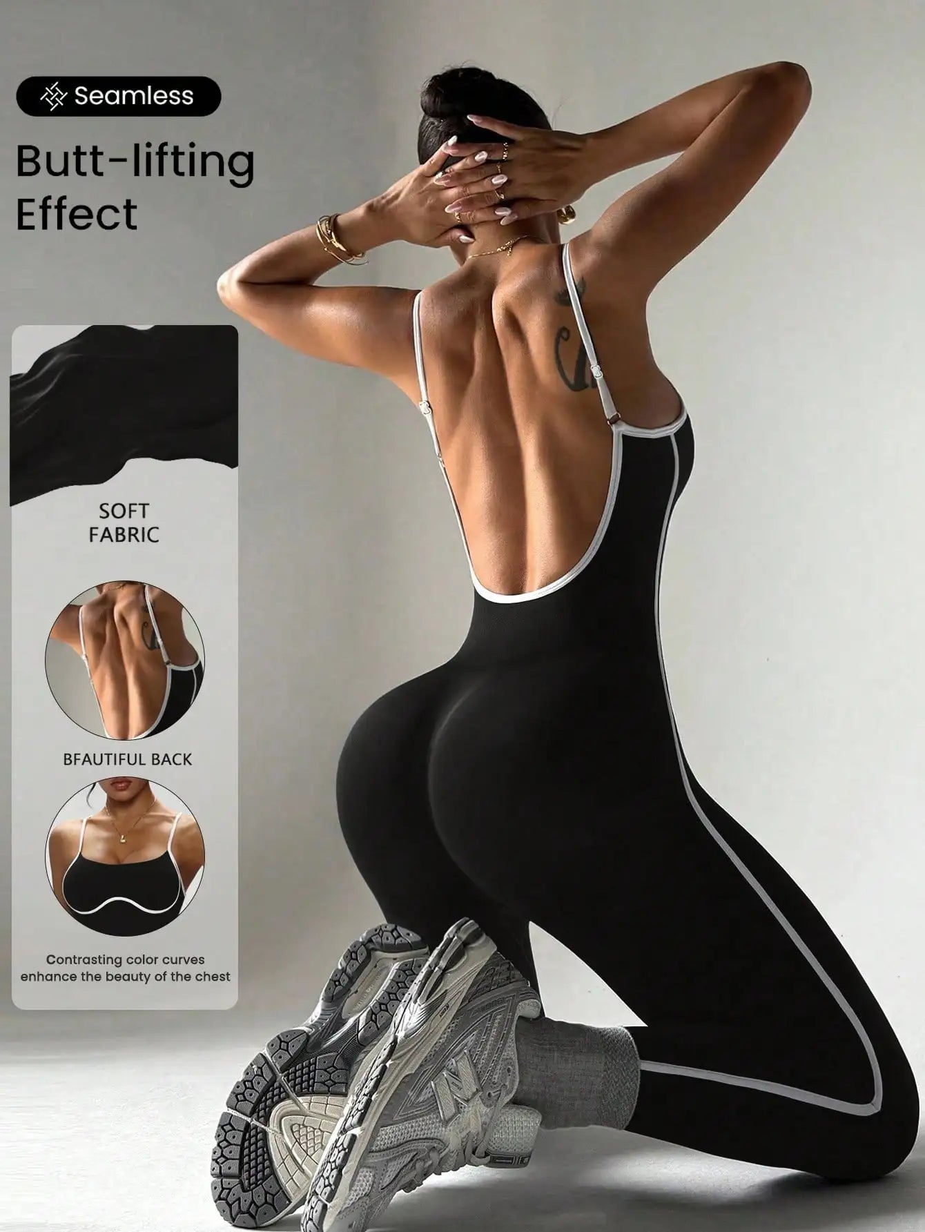 Color blocking camisole jumpsuit, shock-absorbing yoga suit, hollowed out waist, sexy jumpsuit, quick drying sports jumpsuit, ti
