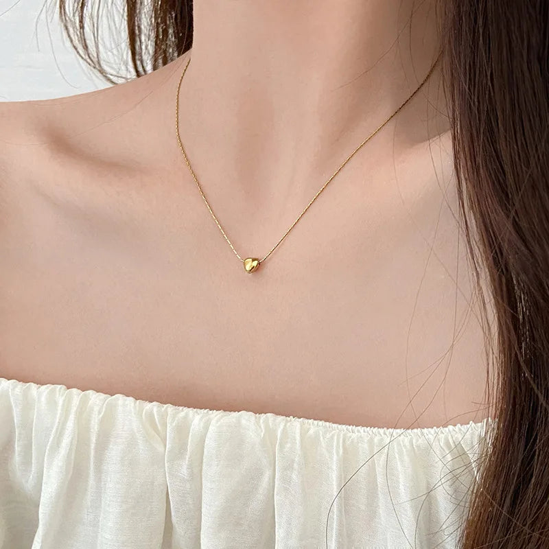 Y2k Stainless Steel Heart Pendant Bead OT Clasp Necklace For Women Men Fashion Geometric Charm Necklace Party Jewelry Gifts