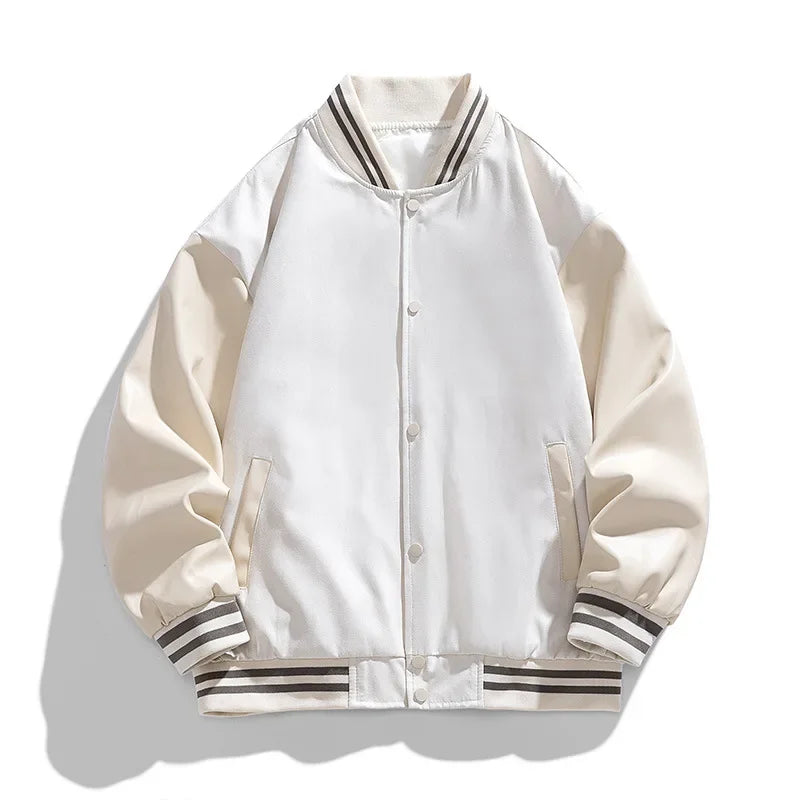American Retro Suede Baseball Jacket Men's Spring Autumn Casual Leather Sleeve Outerwear JK819 Public Version Couple's Style