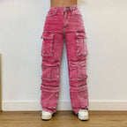 CPSYMYM Bright Drill Women's Work Jeans Chic Multiple Pockets High Waist Button Female Jean  Spring Summer Y2K Lady Streetwear