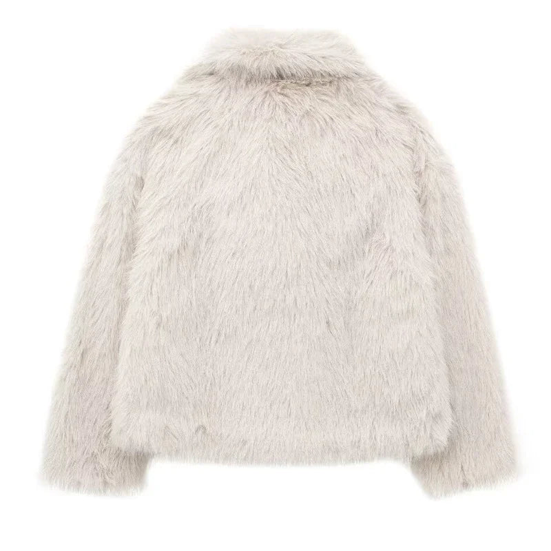 HXAO 2024 Woman Autumn Winter Faux Fur Coat Plush Fluffy Women's Jacket New in Outerwears White Red Gray Black Wool Blends Coats