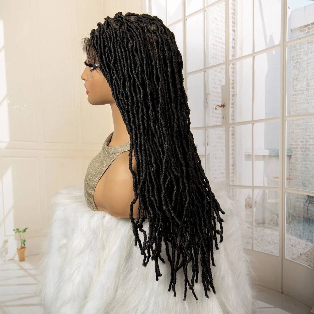 Synthetic Full Lace Locs Braided Wigs for Black Women 24 inches Knotless Box Dreadlock Braids Wig Lace Frontal Braiding Wig