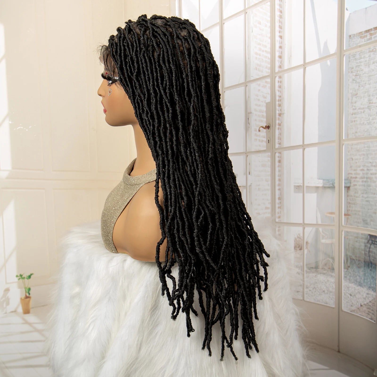 Synthetic Full Lace Locs Braided Wigs for Black Women 24 inches Knotless Box Dreadlock Braids Wig Lace Frontal Braiding Wig