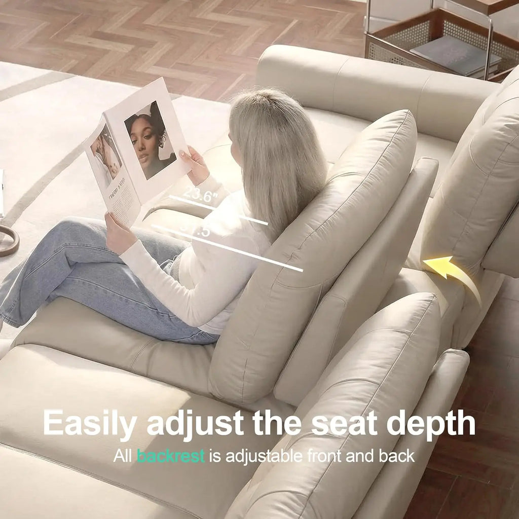 Oversized PU Leather Sectional Sofa Adjustable Backrest 31.5" Seat Depth Semi-Reclining Sleeper Chaise 91" 2 Seat, Customized