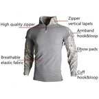 Softair Outdoor Long Sleeve Tactical Shirts Combat Shirt 1/4 Zipper Ripstop Wear-resisting Camo Airsoft T Shirts Men Clothing