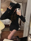 2023 Winter Knitted Sweater Dress with Hooded Women Slim Bodycon Y2k Mini Dress Faux Fur Female One Piece Dress Korean Elegant